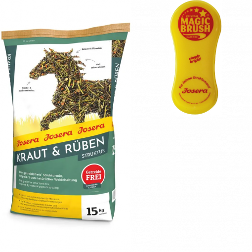 Josera Pferd Kraut & Rüben Struktur 15 kg + Magic Brush gratis