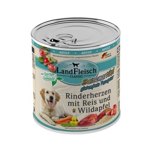 Landfleisch Dog Classic Rinderherzen mit Reis, Wildapfel & Gartengemüse 800g (Menge: 6 je Bestelleinheit)