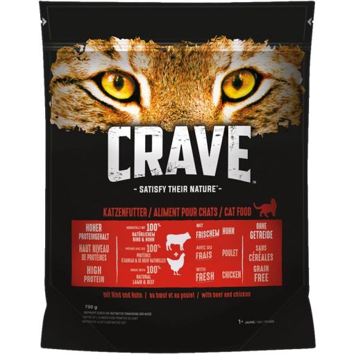 Crave Cat Trockenfutter Rind & Huhn 750 g