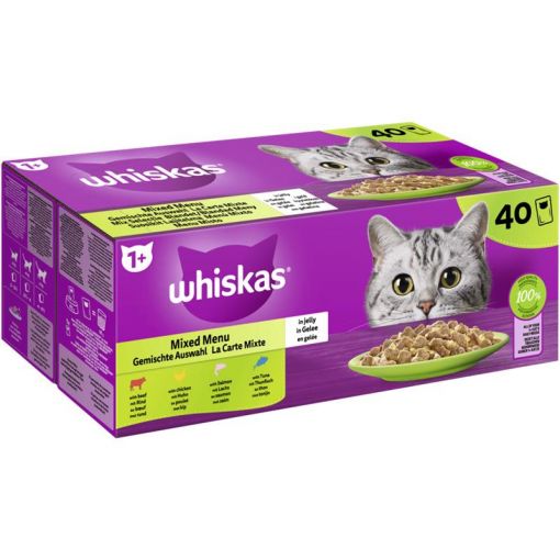 Whiskas Portionsbeutel Multipack 1+ Gemischte Auswahl in Gelee 40x85g