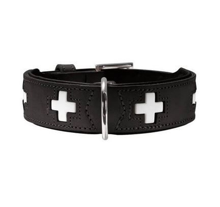 Hunter Halsband Swiss nickel Gr.42 Ökoleder schwarz/Nappa schwarz, 35-39,5 cm