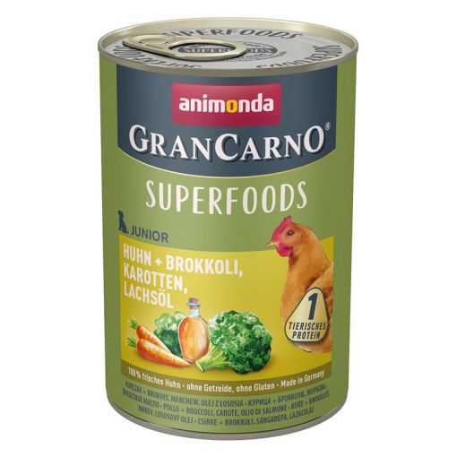 Animonda GranCarno Superfoods Junior Huhn & Brokkoli, Karotten, Lachsöl 400 g (Menge: 6 je Bestelleinheit)