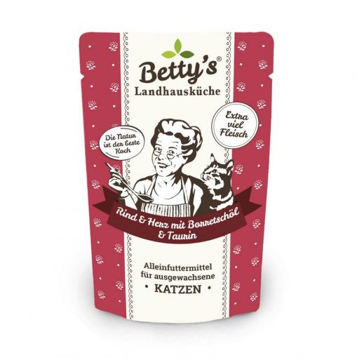 Bettys Landhausküche Katze FB Rind & Herz mit Borretschöl 100g (Menge: 12 je Bestelleinheit)