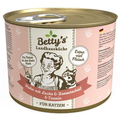 Bettys Landhausküche Katze Dose Huhn mit Lachs & Borretschöl 200 g (Menge: 6 je Bestelleinheit)