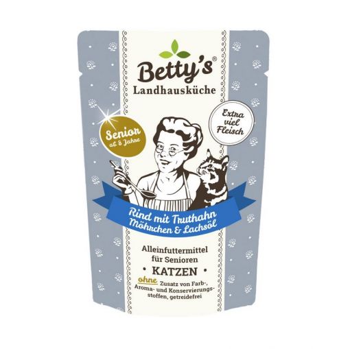 Bettys Landhausküche Katze FB Senior Rind, Truthahn mit Möhrchen & Lachsöl 100g (Menge: 12 je Bestelleinheit)