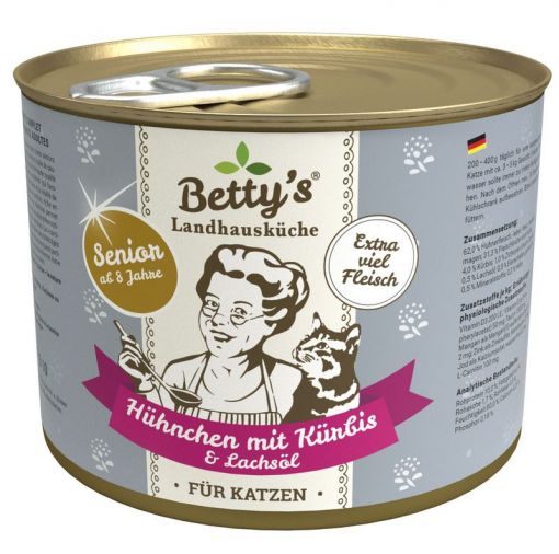 Bettys Landhausküche Katze Dose Senior Hühnchen mit Kürbis & Lachsöl 200g (Menge: 6 je Bestelleinheit)