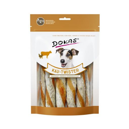 Dokas Dog Kau Twister Rinderhaut, Pansen & Hühnerbrust 200 g (Menge: 9 je Bestelleinheit)