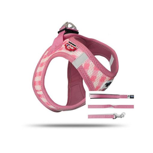 Curli Vest Geschirr Puppy Set Pink-caro S