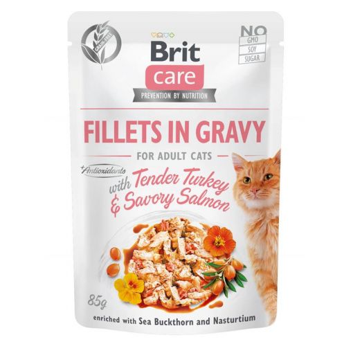 Brit Care Cat  Fillets in Gravy with Tender Turkey & Savory Salmon 85g (Menge: 24 je Bestelleinheit)