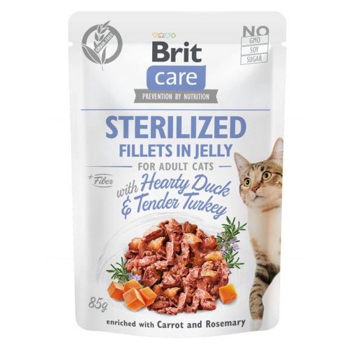 Brit Care Cat  Fillets in Jelly with Hearty Duck & Tender Turkey  Sterilized 85g (Menge: 24 je Bestelleinheit)